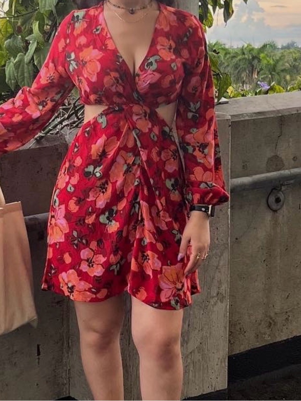 H&M Red Floral Tie-Front Mini Dress